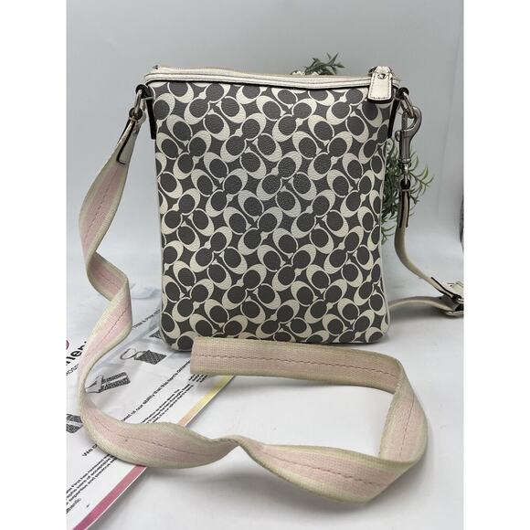 COACH Authenticated Gray Signature Print w/ Pink Trim Crossbody Shoulder Bag - Picture 4 of 8